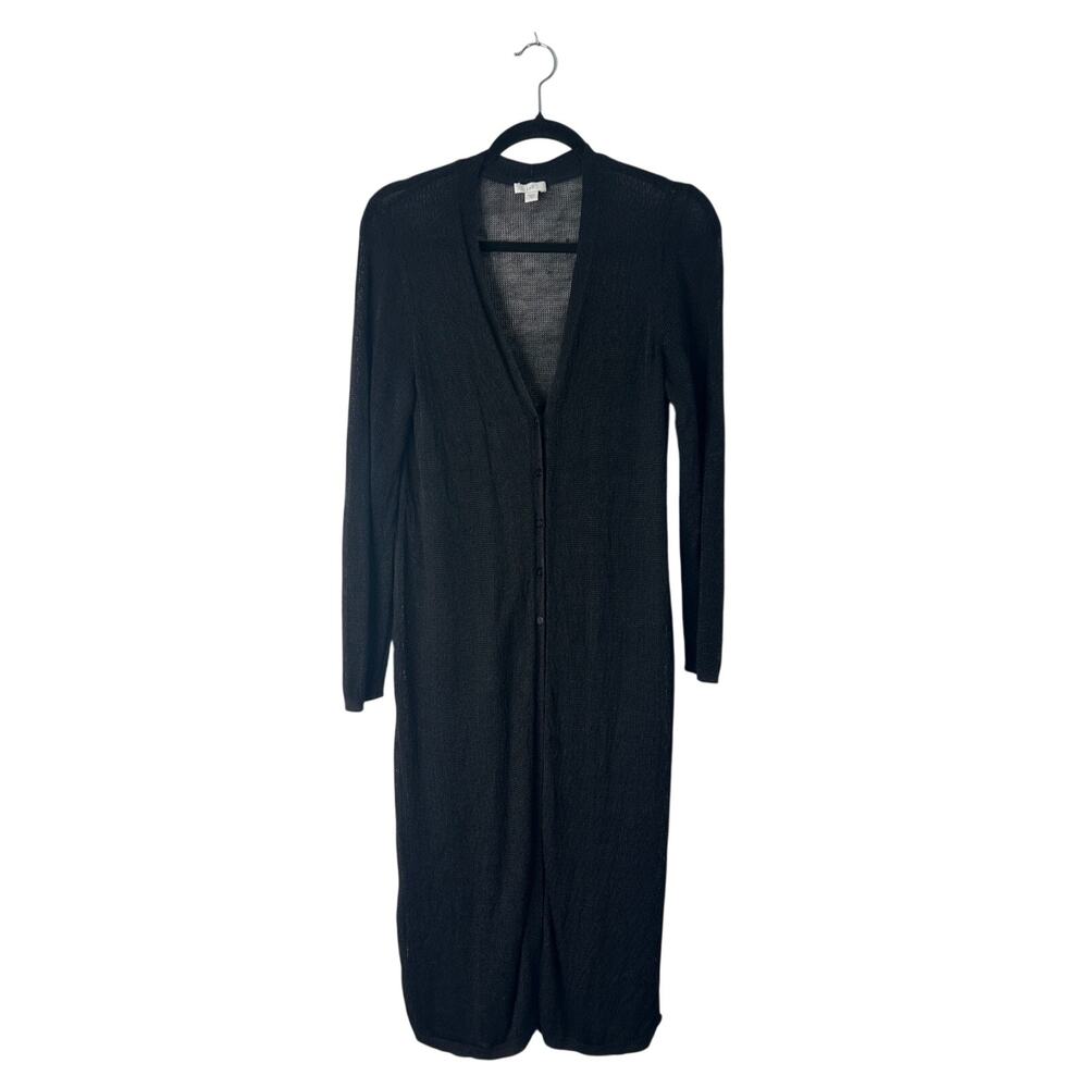 J Jill Long Cardigan Size S Black Button Front Linen Rayon Blend Sweater Duster